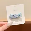 Presilha de cabelo fofa estilo coreano de tecido azul em formato de urso para mulheres, presilha lateral para franja, grampo para franja da testa, acessório de cabelo