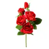 Flor Artificial Rosa de Terciopelo de 5 Cabezas Estilo Francés Ramo de Flores de Seda Ramo de Boda Flor Artificial Decoración del Hogar Adorno Transfronterizo