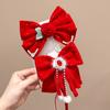 Accesorios para el cabello con lazo grande para niñas, horquillas para el cabello, horquillas para el cabello de terciopelo rojo para Año Nuevo, tocados con flores.