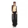 Jeans de guadaña lavados en negro y gris estilo retro americano para mujer, otoño e invierno, pierna ancha, holgados, casual, con un look vintage