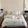Lujo Ligero y Exquisito Parche Bordado Juego de Cuatro Piezas Tencel de 60 Hilos Sábanas Frescas de Verano y Fundas de Edredón Ropa de Cama++
