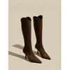 Botas Femininas Sexy de Cano Alto Esticáveis com Salto Alto Skinny, Estilo Novo Outono/Inverno 2026, Bico Fino Francês, Salto Fino