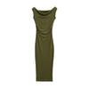 Vestido Longo Slim com Gola Swing de Verão Estilo Pura Luxúria 2025 Novo Franzido na Cintura que Cobre a Barriga Fenda Sexy nas Costas