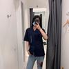 Camisa de Manga Curta de Algodão Modal Misturado de Verão para Casal 2022 Masculina e Feminina Camisa de Manga Curta com Colarinho Aberto 444645