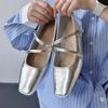 Zapatos Mary Jane Plateados Gruesos Estilo Francés para Mujer, Nuevos Zapatos de Cuero Retro Cuadrados de Verano 2026, Zapatos Planos sin Cordones para Mujer