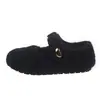 Zapatos Mary Jane de Lana de Alta Gama Retro de Algodón para Mujer 2026 Invierno Calientes para Exteriores Slip-on Cinta Mágica Peludos Zapatos Individuales