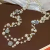 Collar de perlas en capas con cuentas transfronterizo europeo y americano, cadena para la clavícula estilo fiesta vintage, lujo ligero, accesorio versátil de alta gama para mujer