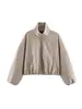 Ropa de mujer de moda para comercio exterior transfronterizo en Amazon 2026 chaqueta casual de manga larga de tres colores, cuello alto con cremallera, corta, holgada