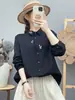 Camisa de manga larga de gasa de algodón de doble capa para mujer, estilo artístico, fresca y delicada, bordada, suave, agradable para la piel, transpirable, top de corte holgado