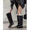 Botas de Cano Alto Slimming com Salto Grosso, Design de Nicho, para Mulheres com Cadarços, Botas Slouch da Moda com Bico Redondo Desgastado, Estilo Versátil