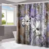 Cortina de ducha serie flores de madera transfronteriza, partición de separación de seco y húmedo para baño del hogar, cortina de ducha con impresión digital, cortina de ducha impermeable