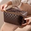 Moda Cor Sólida Nova Bolsa de Maquiagem Portátil de Mão Grande Capacidade Feminina Mulheres Impermeável Armazenamento de Cosméticos para Cuidados com a Pele
