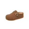 Zapatos Birkenstock Retro Feos Lindos Peludos para Mujer 2026 Otoño Nueva Llegada Hebilla de Cuero Suela Suave Persona Perezosa Punta Cerrada Sandalias Slip-on