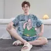 Conjunto de pijama de verano para hombre, de manga corta y pierna corta, ligero, talla grande, corte holgado, adecuado para usar como ropa de estar en casa