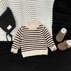 Malhas para Bebê Outono e Inverno Novo Estilo Meninos e Meninas Veludo Listrado Estiloso Malhas Tops Quentes de Inverno para Crianças