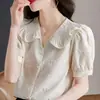 Blusa de Gasa Bordada Fresca de Moda para Mujer, Estilo Francés de Muñeca con Volantes, Manga Corta, Nueva de Verano 2026