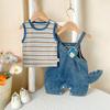 Ropa de Bebé Ropa de Verano Dibujos Animados Dinosaurio Traje de Mezclilla Dos Piezas Tirantes para Bebés Niños y Niñas Salir a Jugar en Verano