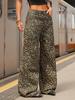 Venta Directa de Fábrica de Jeans Casuales de Pierna Ancha para Mujer con Estampado de Leopardo, Envío Directo de una Pieza desde la Fábrica de Origen