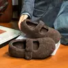 Sapatos Mary Jane da moda com forro de pelo para mulheres, feitos de couro genuíno com forro de lã de cordeiro, sola grossa, forrados com fleece, sapatos baixos versáteis
