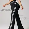 Novas calças de yoga boca de sino de cintura alta, calças estilo hot girl americana, calças de fitness para corrida esportiva com levantamento de bumbum de pêssego, com sensação de pele nua e elasticidade