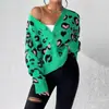 Suéter Cárdigan de Punto Jacquard con Cuello en V Colorido Estampado de Leopardo Transfronterizo Otoño/Invierno 2026 para Mujer, Abrigo Suéter para Comercio Exterior