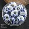 Jingdezhen Contas Aplicadas Acessórios para Joias DIY Contas Cerâmicas Azul e Branco com Furo Grande Acessórios para Pulseira de Roupa Contas de Porcelana Feitas à Mão