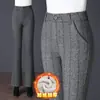 8118 Pantalones de Franela a Rayas y Cuadros Forrados de Lana Elásticos para Mujer de Mediana Edad Pantalones Elásticos de Microfibra para Mujer de Mediana Edad