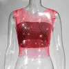 AYJ Amazon Cross-Border Roupa Sexy para Boate Feminina Rede Europeia e Americana Vazada Strass Regata Malha Brilhante Strass Camisola