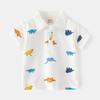 Polo de verano con estampado de dinosaurio de dibujos animados para niño, azul marino, informal, con solapa, de algodón perlado, manga corta para niños