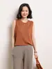 2026 Nuevo Chaleco sin Mangas para Mujer de Cuello Redondo 100% Lana de Color Sólido con Diseño Trenzado, Suelto Casual Tejido de Hilo Yangzi Finamente Hilado