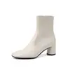 Botas slim simples, elegantes e versáteis para o dia a dia, inverno 2026, grossas, salto médio, bico redondo, pele de carneiro, elásticas, curtas, para mulheres, tamanho 42, tamanho grande