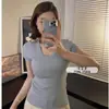 Camiseta de Tricô de Lã de Manga Curta Estilo Coreano de Verão Gola U Simples e Versátil 6 Peça Superior Feminina Branca