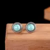 Pendientes de Plata S925 de Moda Sencillos de Lujo Ligero para Mujer Pendientes Pequeños Redondos de Turquesa Estilo Fresco