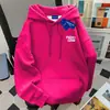 Moletom com Capuz Espesso, Solto, Emagrecedor, Estampa de Letras, Forrado com Fleece, Design Americano para Mulheres, Outono e Inverno, Top Versátil, Tendência