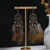 [Selección Premium] Pendientes Largos con Borlas Tejidas de Plumas Estilo Étnico Vintage para Mujer Pendientes Huecos de Gama Alta Bohemios