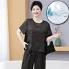 Roupa de Verão da Mamãe, Conjunto Elegante e Estiloso para Mulheres, Novo Modelo 2026, Conjunto de Duas Peças com Blusa Soltinha Plus Size para Mulheres de Meia-Idade e Idosas