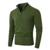 Suéter Masculino Simples de Cor Sólida com Meio Zíper e Gola Alta, Blusa Base de Tricô Casual Tendência Quente para Outono e Inverno