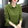 Camisa Polo Manga Longa Feminina Solta Tamanho Grande Roupa de Mãe Primavera Transfronteiriça Nova Camiseta Efeito Emagrecedor Top Camisa Básica