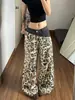 Jeans rotos de leopardo retro americano para mujer, nuevo estilo de verano 2026, pantalones holgados de doble cintura de pierna ancha hasta el suelo