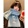 Bufanda Bordada de Paloma Blanca Pequeña con Contenido de Lana para Mujer en Otoño e Invierno Estilo Coreano Cálida Casual Versátil Resistente al Frío Bufanda de Punto para Estudiante