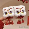 Horquilla con borla de león para Año Nuevo, pinza para el pelo roto de niña, pinza para el pelo con forma de pico de pato, pinza para la cabeza con bola doble para niños, pinza para flequillo lateral, tocado