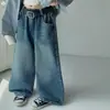 Conjunto de Pantalones Vaqueros de Estilo Coreano para Otoño, con Múltiples Bolsillos y Cordón, y Cárdigan con Capucha para Niños Medianos y Grandes, Pantalones de Pierna Ancha, Ropa de Abrigo