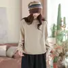 Estilo Novo Outono e Inverno Camiseta Básica Artística Gola Alta Meia Lado Veludo Dupla Face Cor Sólida Solta Casual Top Pulôver Quente