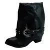 Botas de moda de estilo europeo y americano hasta la pantorrilla para mujer, otoño 2026, para uso diario, tacón grueso, punta fina, hebilla de cinturón, decoración de remaches, botas que aumentan la altura