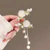 Accesorios para el Cabello de Flor de Magnolia Estilo Antiguo Otoño e Invierno Pasador de Pelo Pasador de Pelo con Borla Pinza Lateral para Cabello Suelto Pinza para Flequillo Accesorios de la Dinastía Han Cheongsam