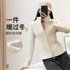 Chamarra de Yoga con Forro de Polar Cuello Alto Cremallera Caliente Ropa de Fitness Otoño Invierno Adelgazante Manga Larga Chamarra Deportiva para Correr Top para Mujer