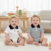 Estilo Coreano Verão Meninos Fino e Confortável Macacão Bebê Bebê Listrado de Lapela Roupa de Rastejar ao Ar Livre Manga Curta