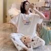 Pijamas de Verano para Mujer de Manga Corta Estilo Coreano Primavera y Otoño Pantalones Lindos Delgados 2025 Sueltos Traje de Ropa para Casa Talla Extra Dibujos Animados