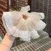 Goma para el pelo de alta gama coreana, exquisita, color blanco roto, ligera, de malla, bordada con perlas, para la parte trasera de la cabeza