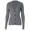 Moda Femenina Europea y Americana Otoño 2026 Nuevo Patrón Vertical Cuello Tejido Botón Vintage Bolsillo Doble Chaqueta Cardigan Ajustada para Mujer